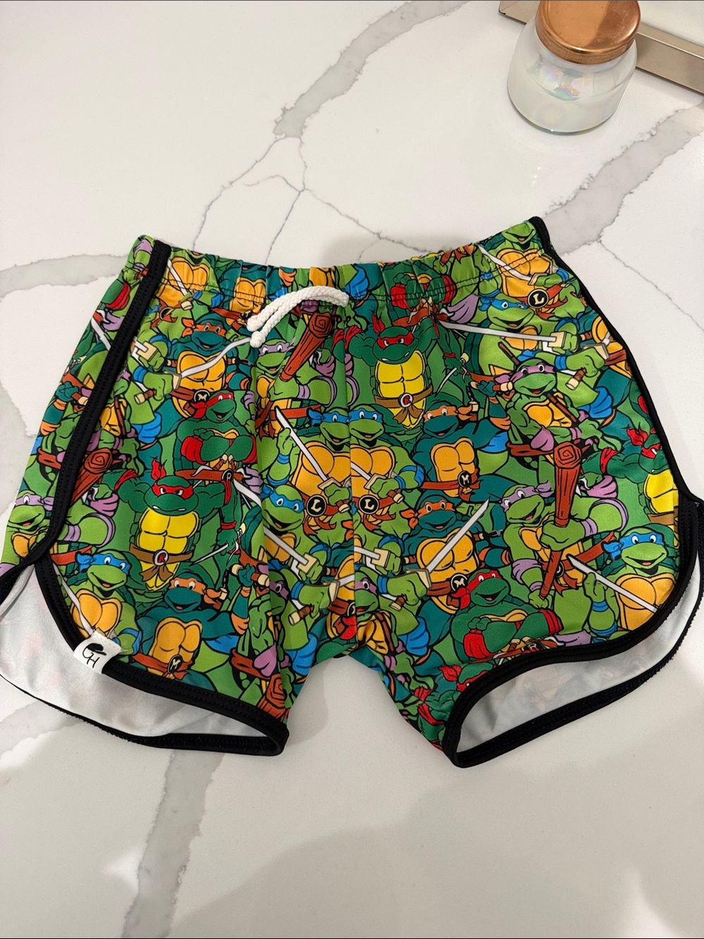 Kids Green Turtle Graphic Swim Trunks